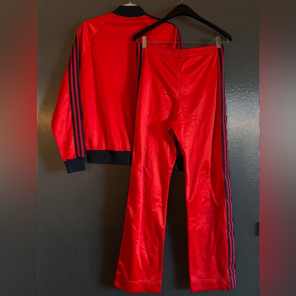 Vintage 80s Adidas ATP Tracksuit Set Size S/M Red Navy Jacket Pants Made in USA - Picture 2 of 9